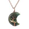 Moon Shape Design Natural Crystal Pendant Necklace With Tree Of Life Design For Women