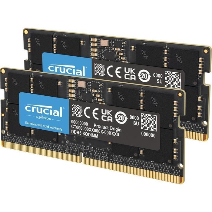 CRUCIAL Mémoire RAM DDR5 - Kit 128GB (2 x 64GO) - 5600 MT/s - CL46 - SODIMM