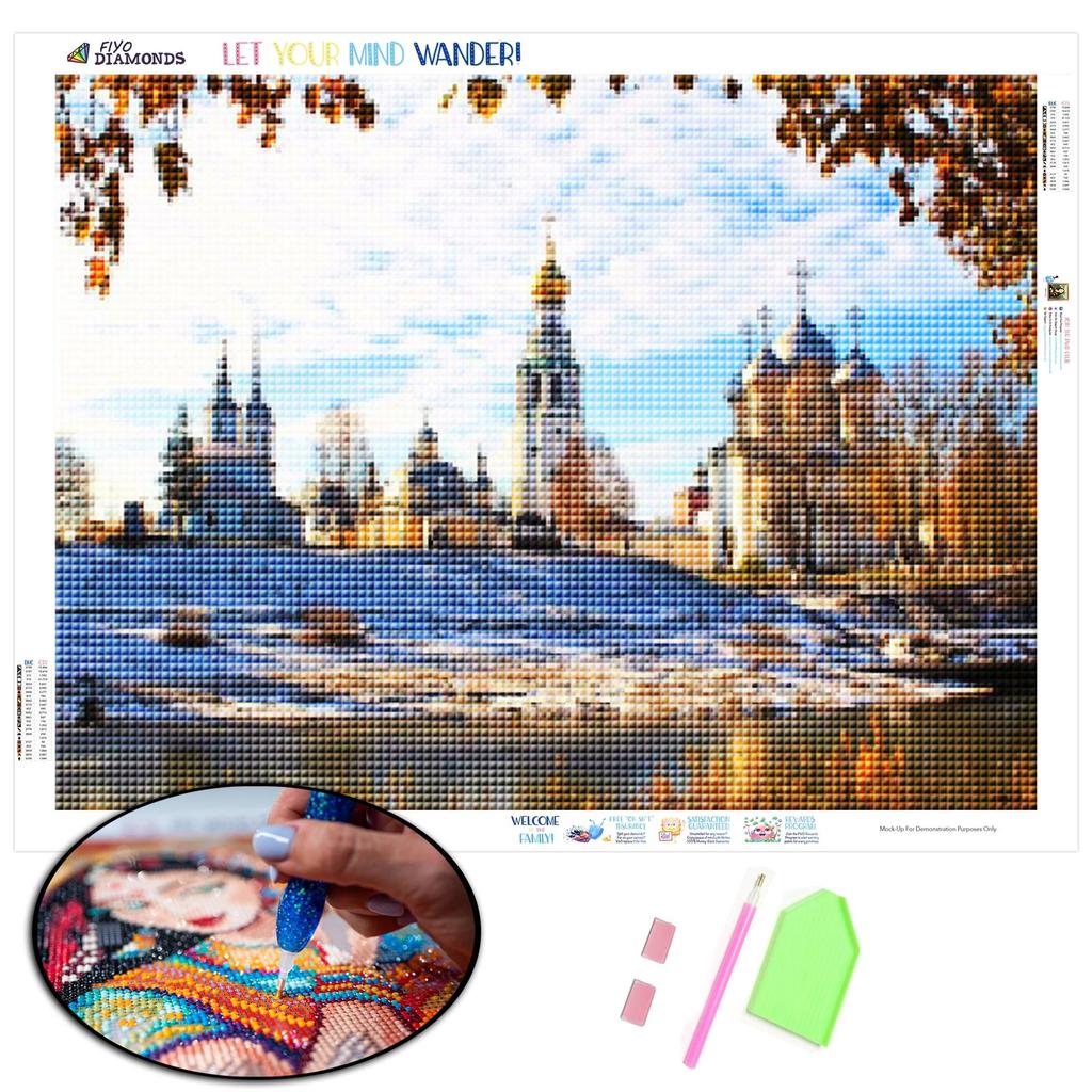 Vollbohrer Diamant Stickerei Herbst Kunsthandwerk Verkauf Diamant Malerei Landschaft Mosaik Schloss Handarbeiten Wandkunst