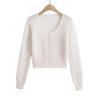 Soft Knit Cardigan Women U-Neck Short Cropped Sweater With Pearl Buttons Mohair Blend