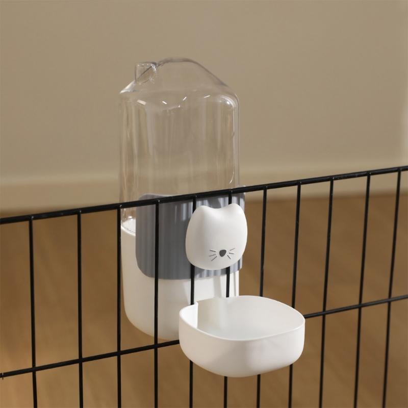 2PCS Cage Mounted Automatic Pet Food Water Dispenser with Cartoon Cats Design Easy Installation For Home Feeding Supply
