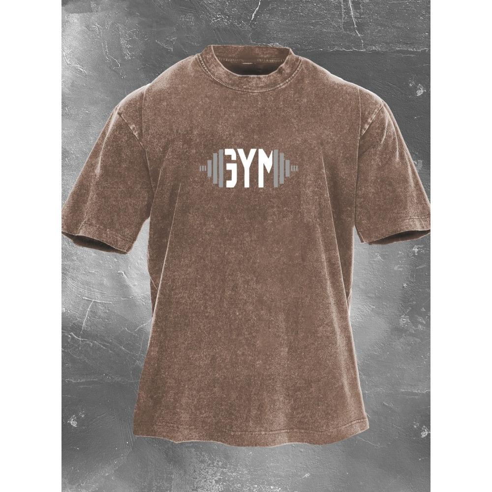 

Vintage Washed Oversized GYM T-Shirt Barbell Graphic Workout Shirt Breathable Cotton Fitness Tee Bodybuilding Gym Clothing 3XL