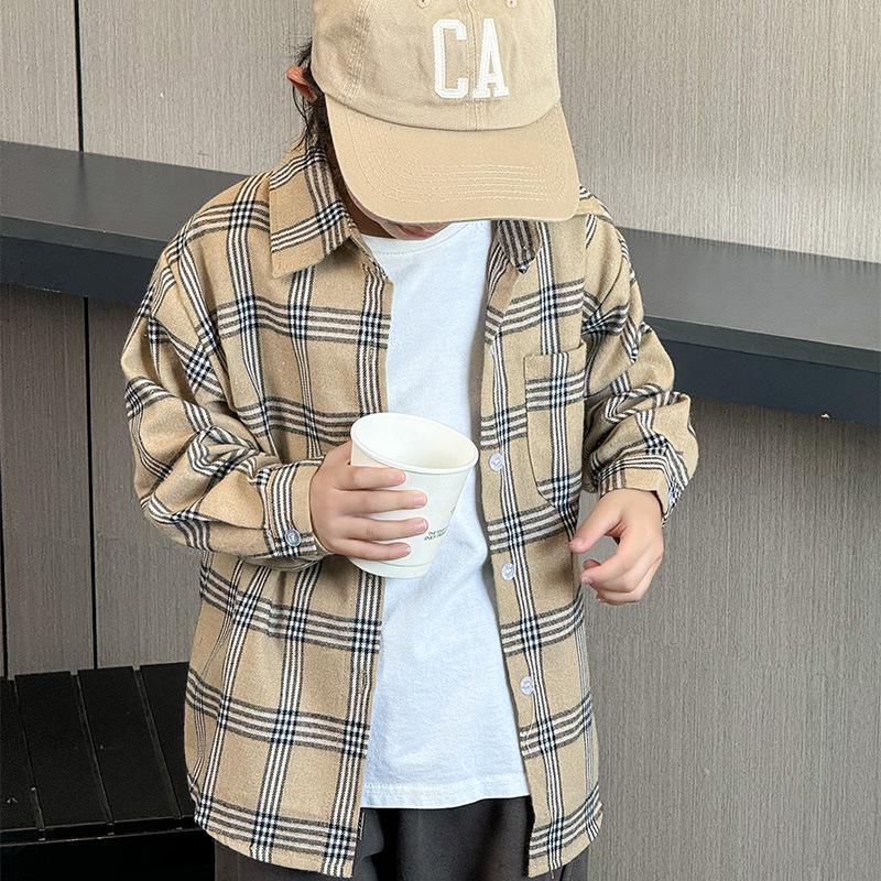 

Boys Long Sleeve Cotton Shirt - 2025 Fashionable Spring/Autumn Style 130cm хаки