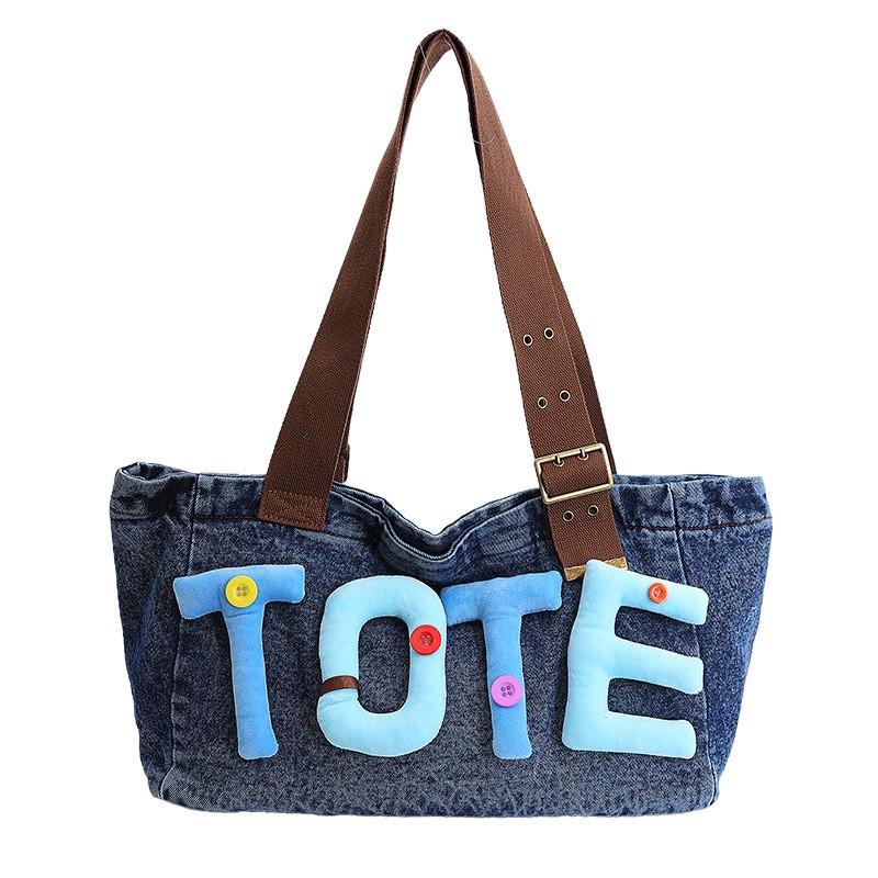 

Niche Interesting Denim Tote Bag Women s Large-capacity Canvas Handbag Personalized All-matching Commuting Armpit Shoulder темно-синього кольору