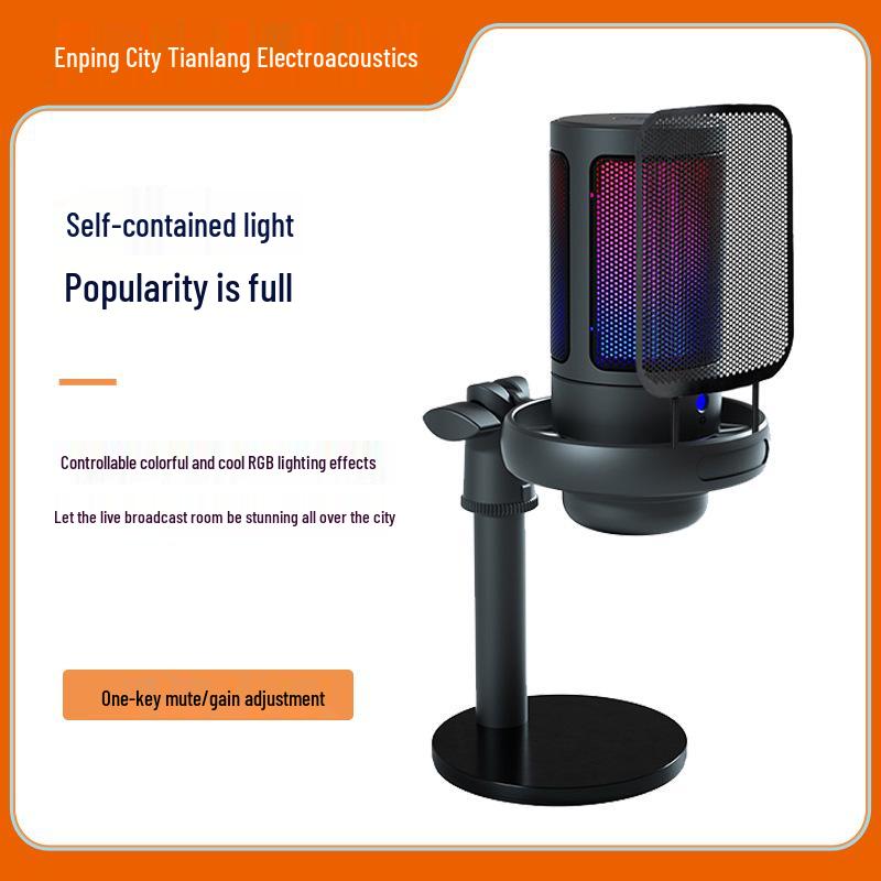 USB RGB Condenser Microphone with Shockproof Noise Reduction for Gaming and Streaming