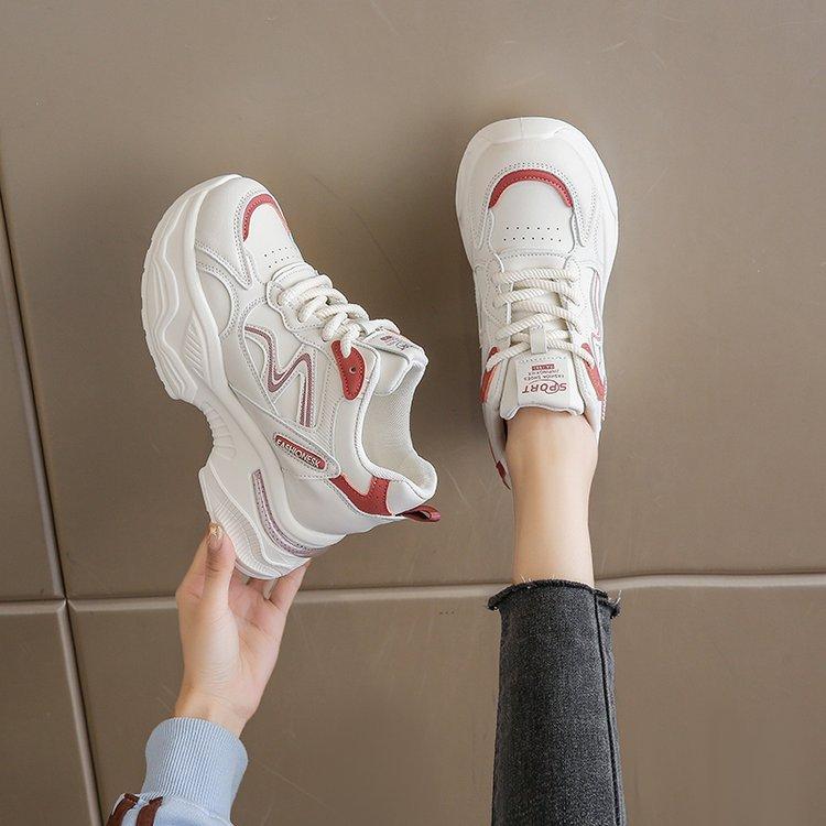 [Youshilai] Fashion color matching casual sports shoes women's 2025 spring new thick-soled inner height-increasing temperament single shoes