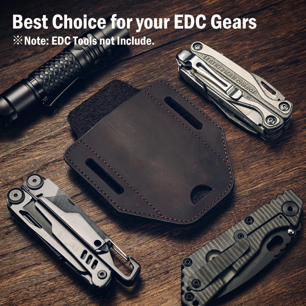 VIPERADE PJ31 Belt Flashlight EDC Pocket Pouch Leather Belt Sheath EDC Holster Multi-Tool Sheath, Holster, Men's Sheath, (Brown)