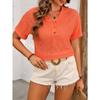 Summer Women's Plus Size Broken Crochet Hollow Decorative Button V-Neck Short Sleeve T-Shirt Top