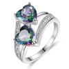 European & American Style Colorful Gem Double Heart Ring - Fashionable Women's Engagement Jewelry 