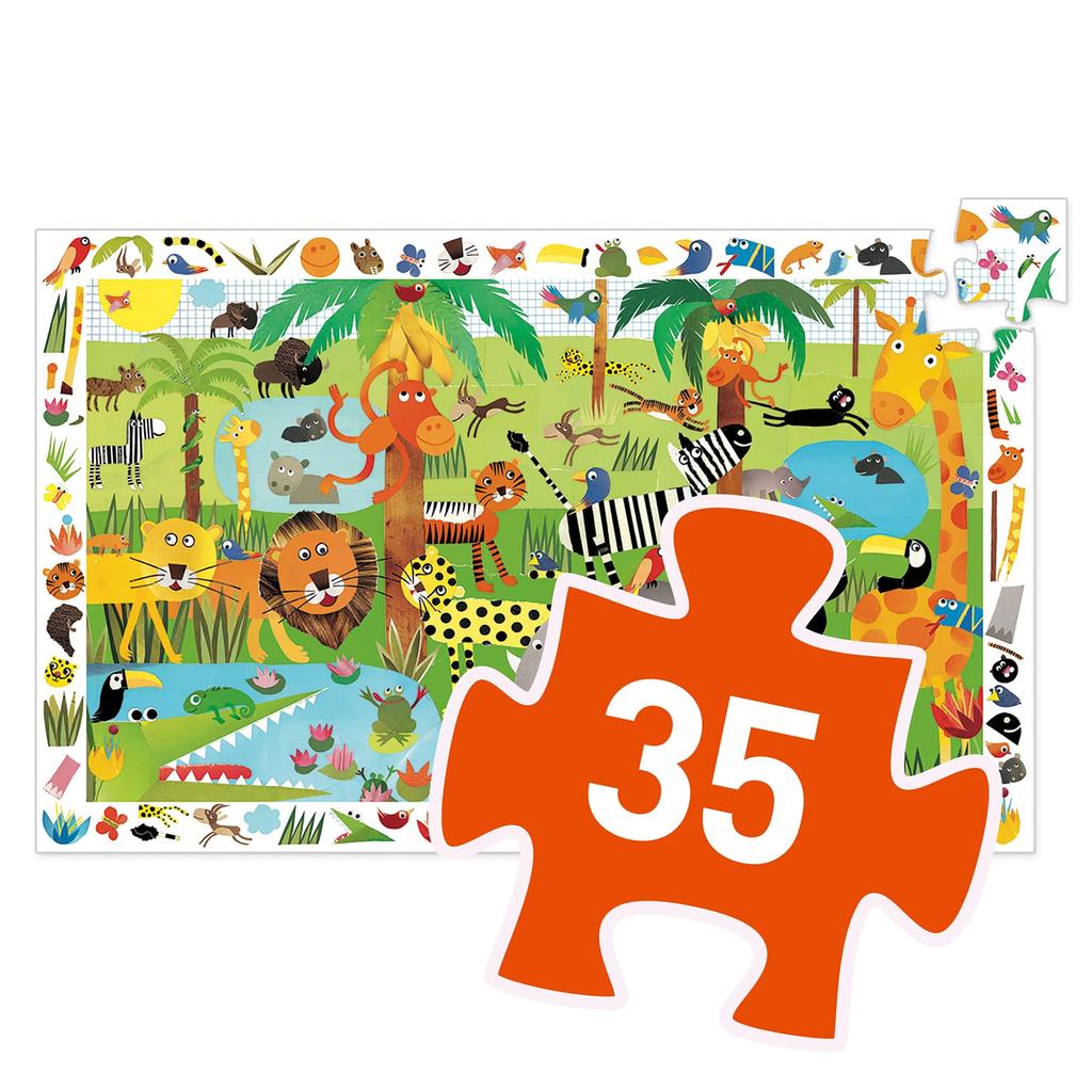 DJECO Jungle Observation Puzzle, 35-Piece Picture Search Jigsaw Puzzle, Montessori Educational Toy for Ages 3, 4, and 5. Perfect for Boys and Girls,