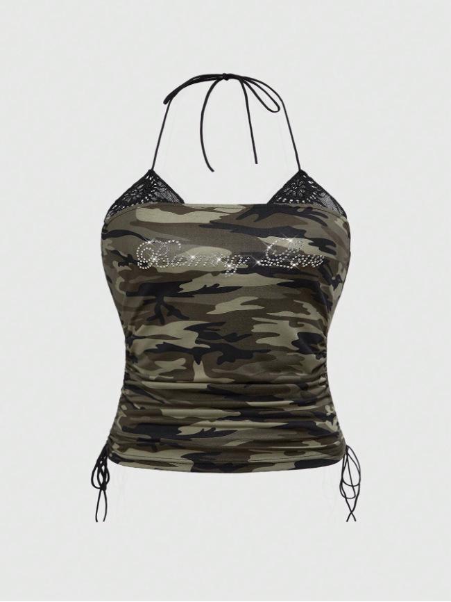 Y2K Spicy Girl Retro Wing Print Lace-up Bandeau Top