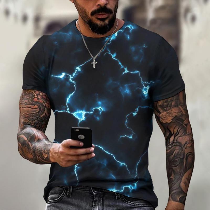 

Men s T Shirt 3d Lightning Print Mens Short-Sleeved Tops Summer Street Fashion 6XL
