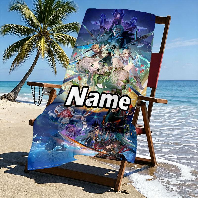 Custom Name Personalized Genshin Impact Print Beach Towel, for Trip Camping Beach Party Home Decor, Birthday Gift for Family & Friends