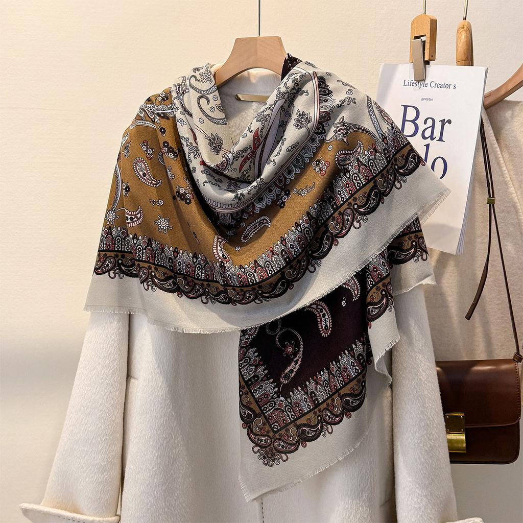 Autumn Winter Versatile Cashew Cotton Linen Large Square Scarf For Women Luxury Style Outerwear Decoration Windproof Shawl New