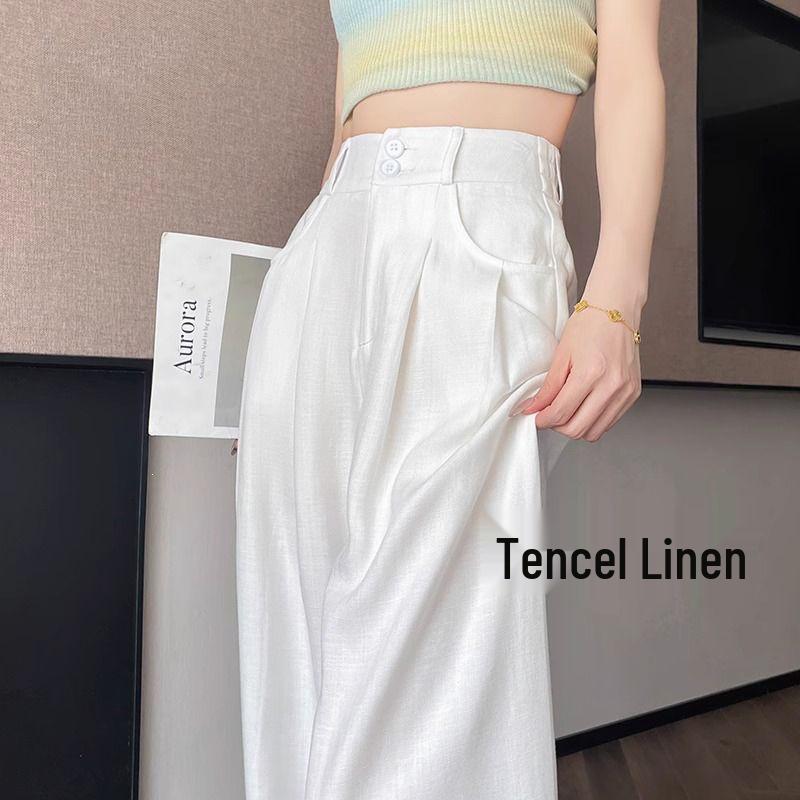 

Women s High-Waisted White Ice Silk Wide-Leg Pants - Summer 2026 Thin Tencel Denim for Petite Figures S ( 95 lbs)
