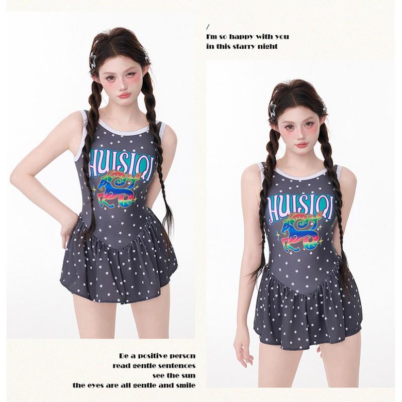Retro Star Print One-piece Swimsuit Women's Slim Slim-fitting Belly-covering Slim-looking Conservative Cartoon Hot
