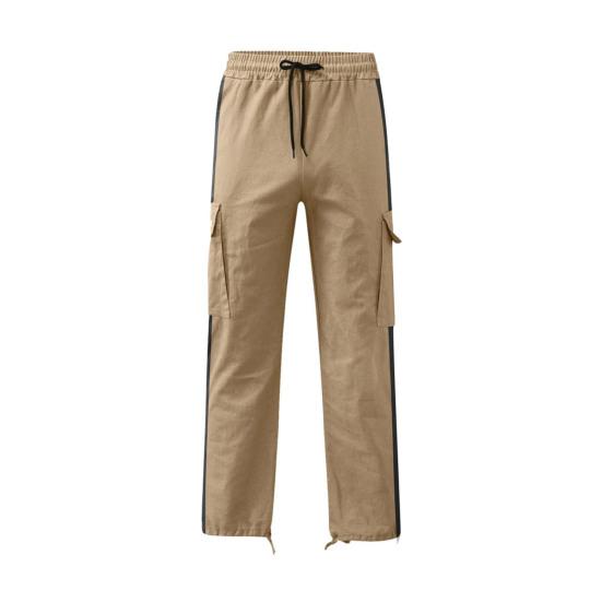 Men Pants with Multi Pockets Drawstring Elastic Waist Wide Leg Loose Cargo