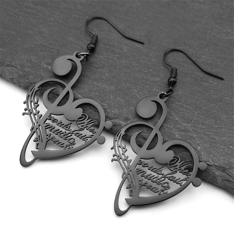 Love Music Note Dangle Earrings For Women Men Stainless Steel Gold Silver Color Heart Music Lover Fashion Drop Earring Jewelry