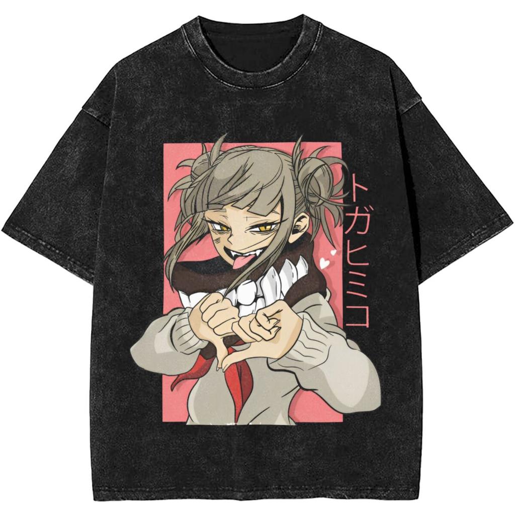 Anime My Hero Academia Himiko Toga Graphic Tshirt Men Women Cotton Tshirts Vintage Washed Oversized Tee Male Manga T Shirt