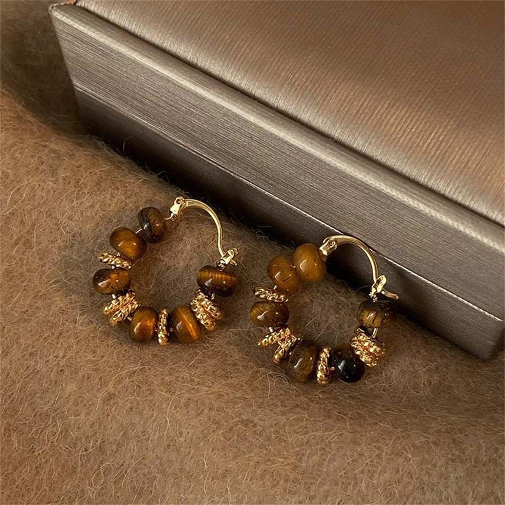 Women Korean Brown U-shaped Hoop Earrings Vintage Simple Tortoiseshell Color Dripping Oil Tiny Ear Studs Daily Exquisite Jewelry