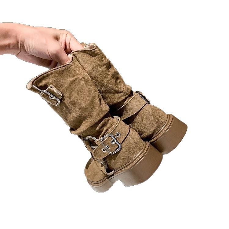 Autumn New Fashion Boots Women's Shoes Medium Tube Milk Fiber (milk Silk) Suede Cloth Rivet Autumn