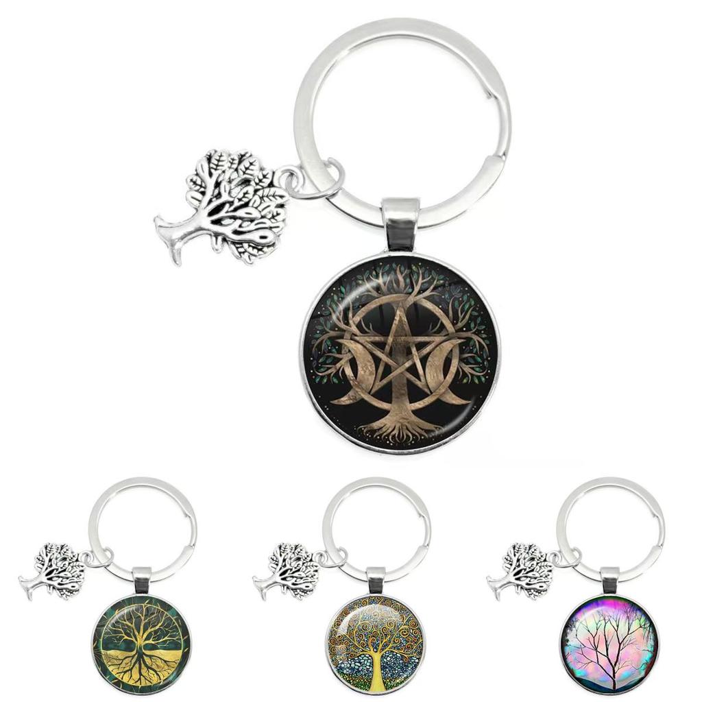 Tree Of Life Glass Keychain With Silver Alloy Accent For Everyday Use And Gift Ideas