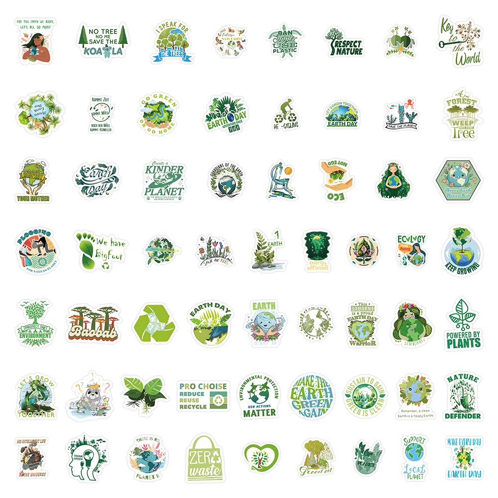 Eco-Friendly Nature Doodle Waterproof Stickers for Cups & Laptops (60-Pack)