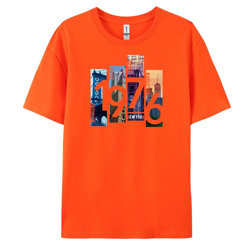1976NewYork Herren Freizeit Kurzarm T-Shirt mit 100% Baumwolle Mode Print T-Shirts Oversize