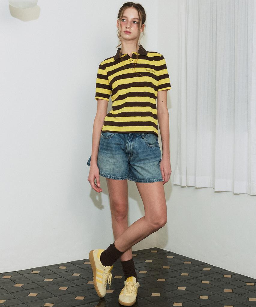 GREENBUTTER Stripe Collar Knit (Yellow/Brown)