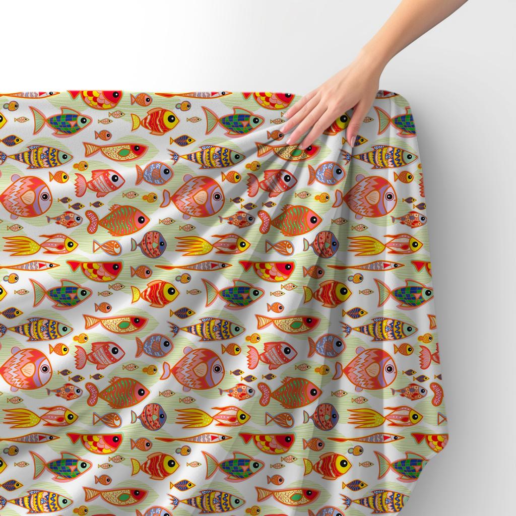 Royal Samt Stoff Polyester Zum Nähen - Motiv Bemalter Fisch