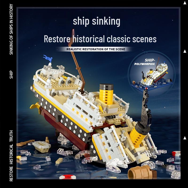 Titanic Giant Ocean Liner Model: High-Difficulty Assembly, Compatible with LEGO.