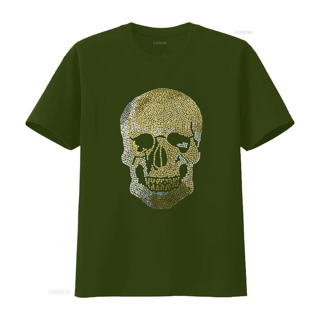 Mens Sugar Skull Bling Rhinestone Sparkle Sequin Sequined T Shirt Biker  Vintage Washed Soft Graphic Designer Clothes Stylish