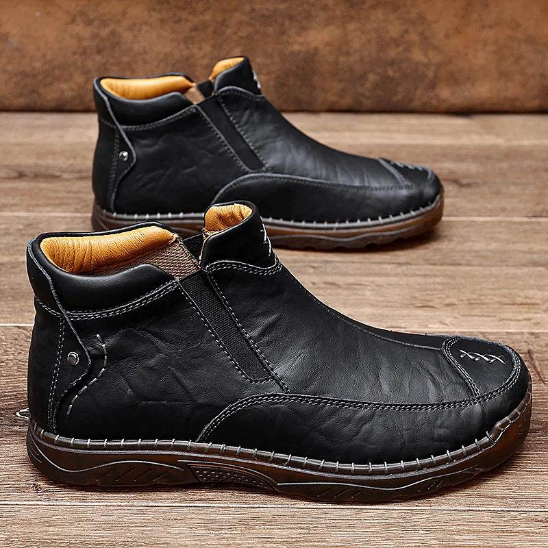 Fashion Golden Sapling Men's Boots Genuine Leather Work Tooling Shoes Fashion Chelsea Boot Leisure Shoe for Men Platform Chaussures