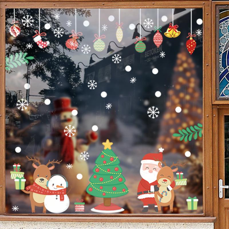 Weihnachtsbaum, Schneemann, Elch, Festliche Atmosphäre, Elektrostatische Glasdekoration, Fensterdekorationen, Aufkleber