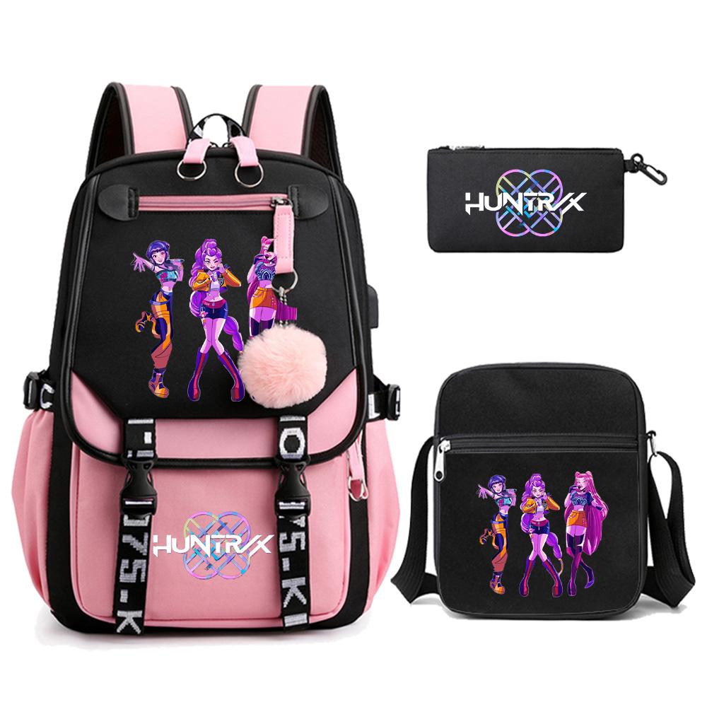 3Pcs/set Anime Kpop Demon Hunters Printed Backpack with Shoulder Bag Pencil Case for Teenager Girl Boy Bookbag Large Capacity Travel Bag Kid Gift