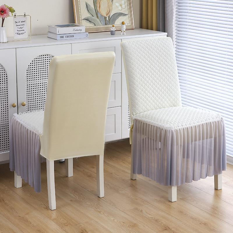 

Gradient Color Chair Cover Skin-Friendly Breathable Soft Pleated Skirt Elastic Chair Cover Universal Living Study Chair Cover 1 pc