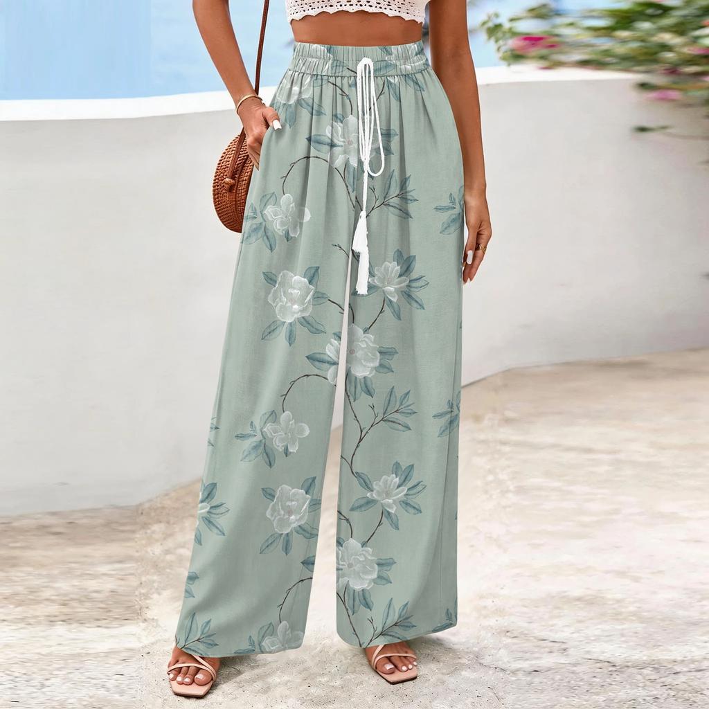 Women's Wide-Leg Casual Flowy Floral Print Pants