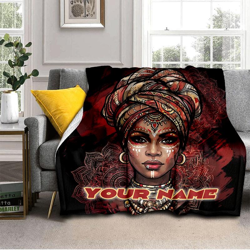 1PC Custom Name African Beauty Art Flannel Blanket Versatile,all-season Throw Suitable for the Living Room,bedroom,camping,travel,and Gift
