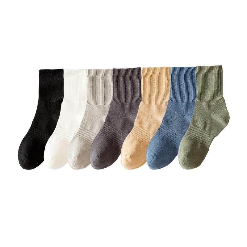 Men Spring and Autumn Pure Cotton 5A Antibacterial Deodorant Pure Color Sweat Absorbing Breathable Sports Business Tube Socks