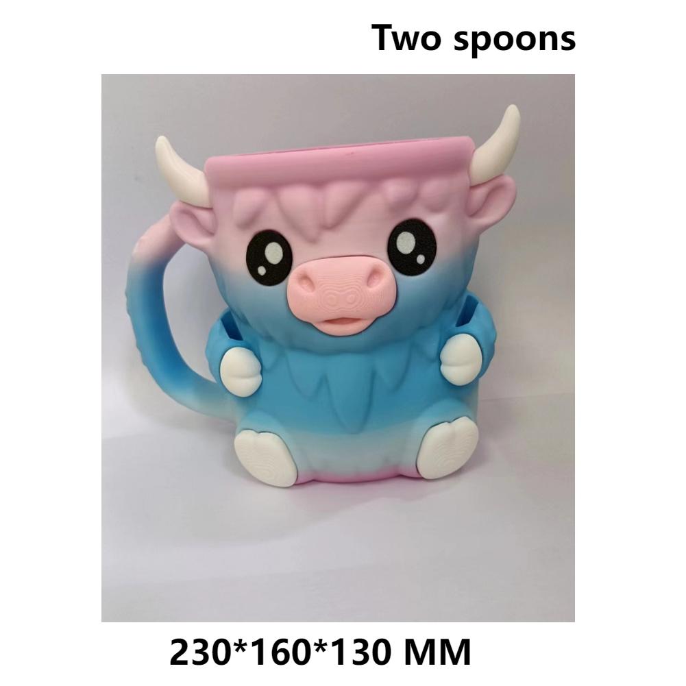 3D Printed Ice Cream Pint Holder Cute Cartoon Animal Water Mug Creative Cow Pattern Ice Cream Containers Kitchen Tools