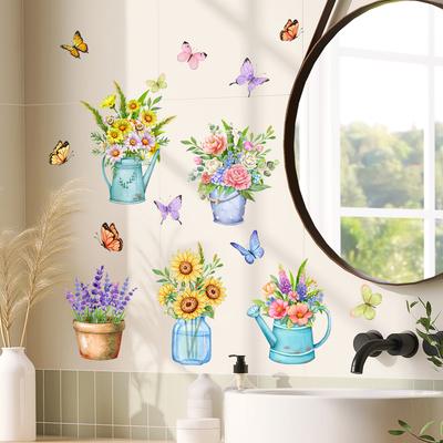 Ms6164-Zy Flower Potted Butterfly Wall Sticker Bedroom Living Room Background Wall Decoration Large Quantity Negotiable