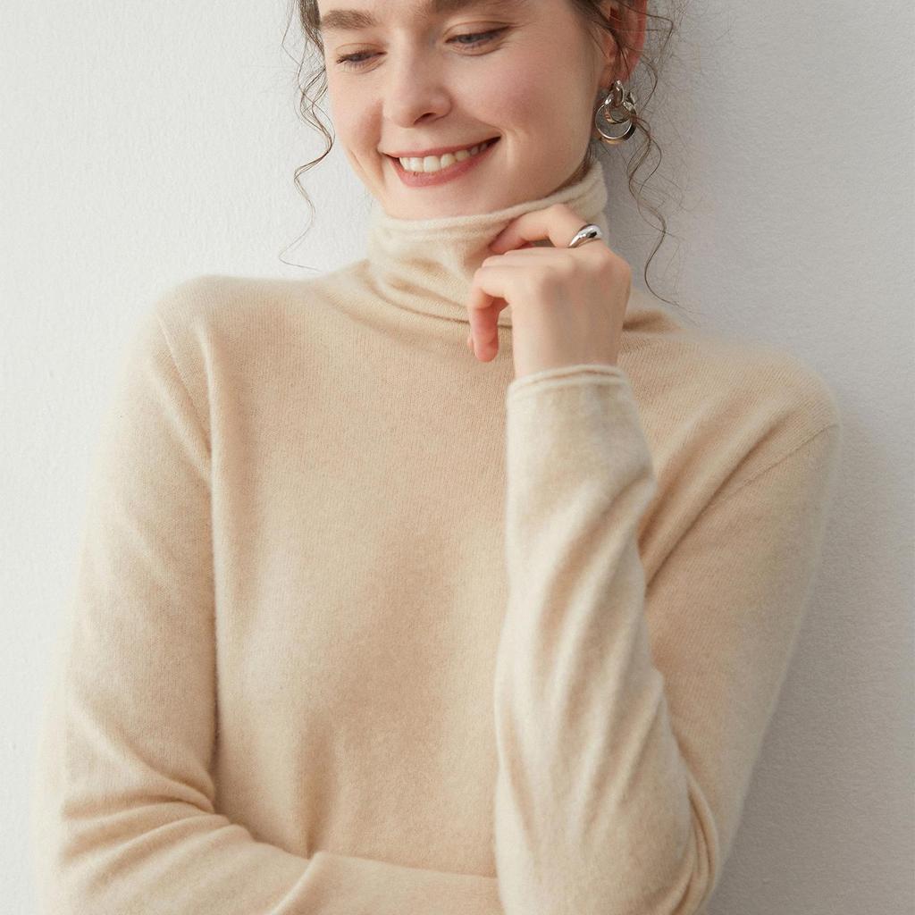 Women's Cashmere High Neck Sweater - Slim Fit Knitwear for Autumn/Winter