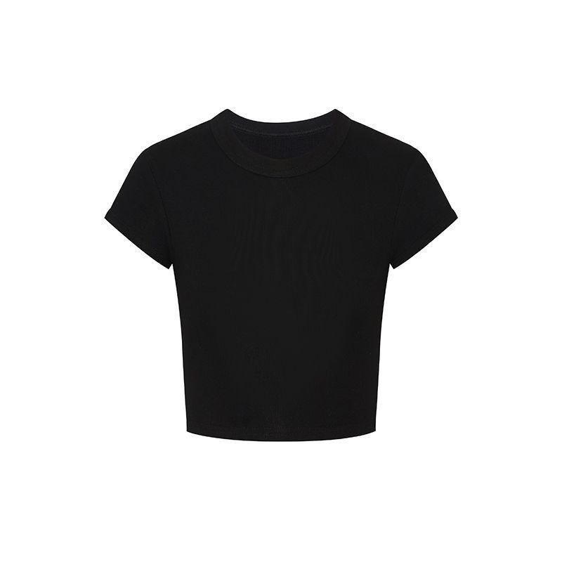 

2025 Женский Сексуальный Горячий Топ с Коротким Рукавом, Укороченный, Облегающий, Открывающий Живот, Приталенный - Модный Летний Стиль S (for under 90 jin) чёрный