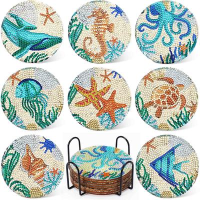 JANLOFO Diamond Art Coasters, Cork Diamond Art Kit, Beginner Diamond Painting Kit, 8-Piece Set, Easy DIY Diamond Beads, Beginner Diamond Painting Kit