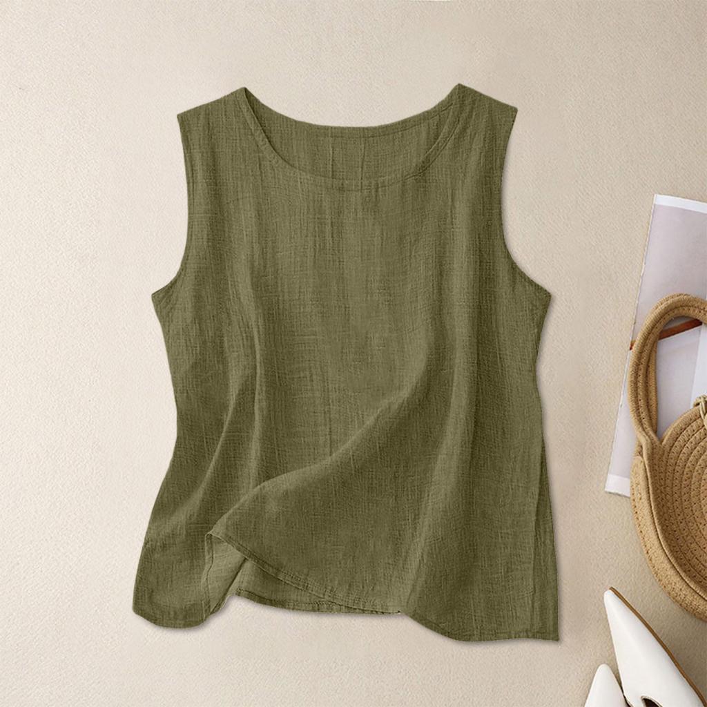 Women’s Textured Cotton Tank Top Crew Neck Sleeveless Relaxed Fit Casual Shirt Lightweight Summer Blouse for Daily Wear Work Travel Layering