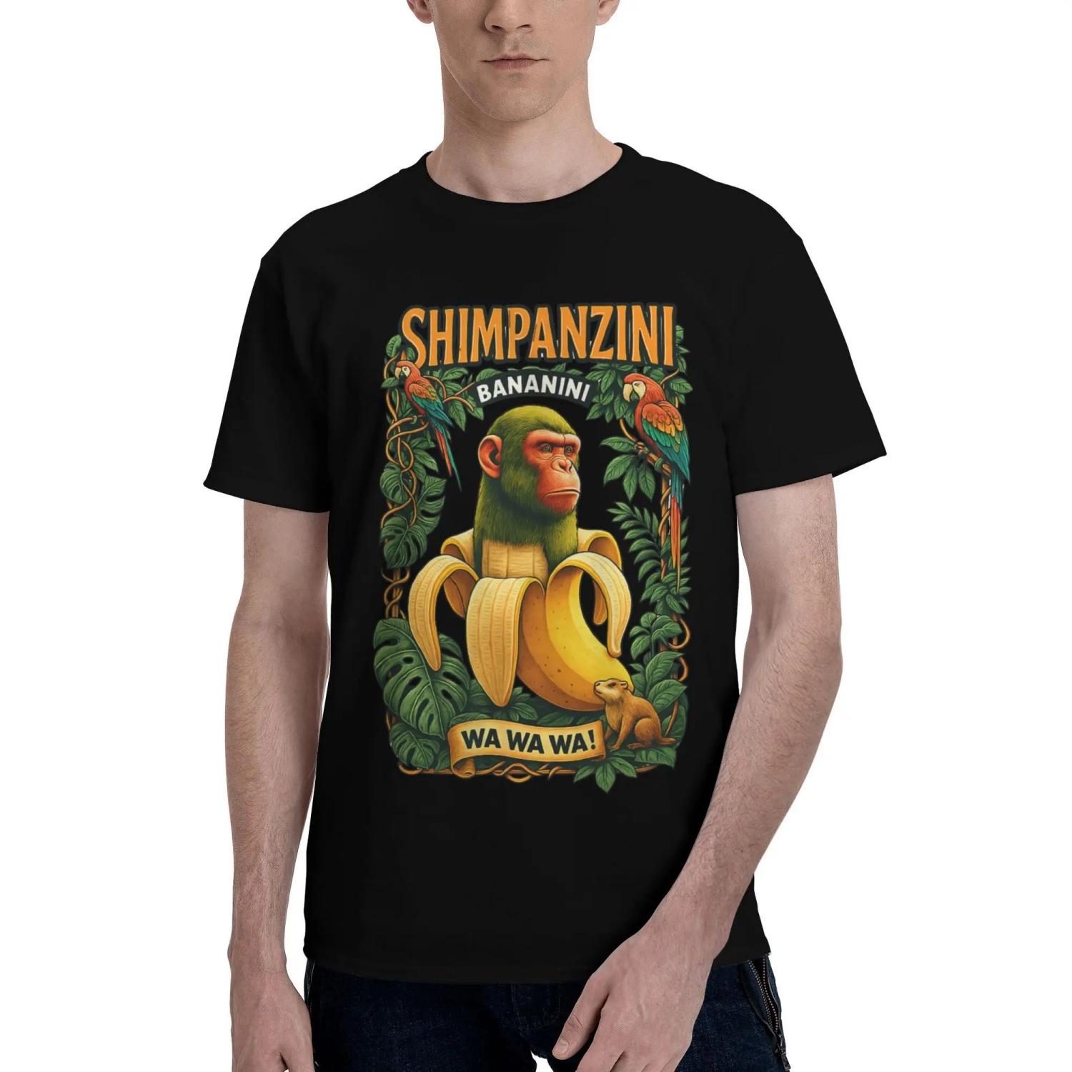 

Shimpanzini Bananini Italian Brainrot Chimpanzee and Banana T-Shirt Adult Vintage Cotton T-Shirts Summer O Neck Trendy Tee Shirt S чёрный