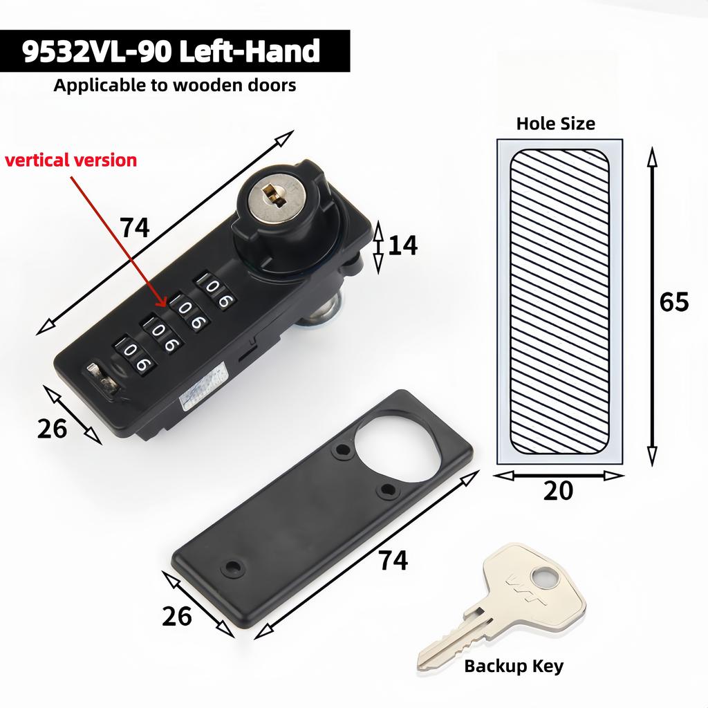Durable 4-Digit Mechanical Combination Cabinet Lock Black Bright Chrome Plated ANSI Grade 3 Backup Key Code File Cabinet Drawer
