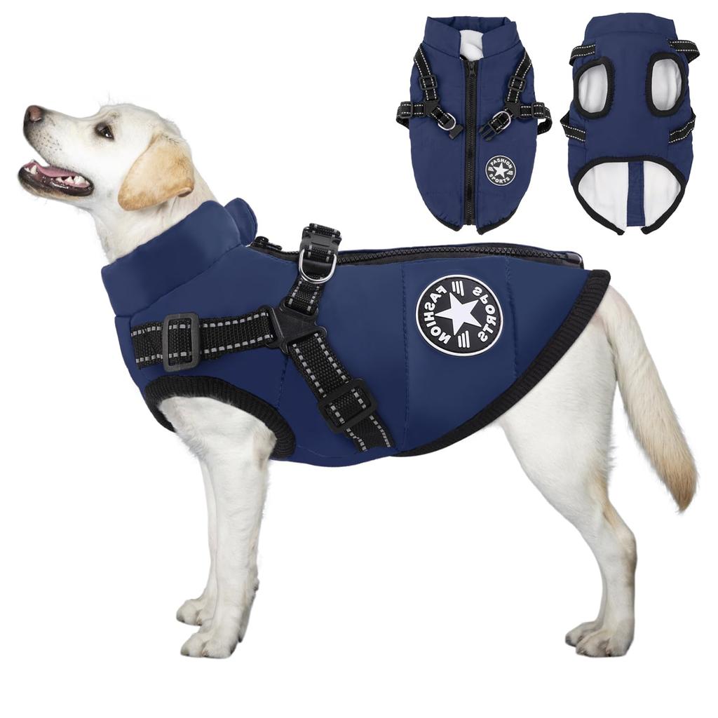 Koramaku Dog Clothes Winter Cotton Coat with Open Night Winter Small Medium Easy To Put On and Take Fleece Cold Water Jacket with Lead Walking "2024