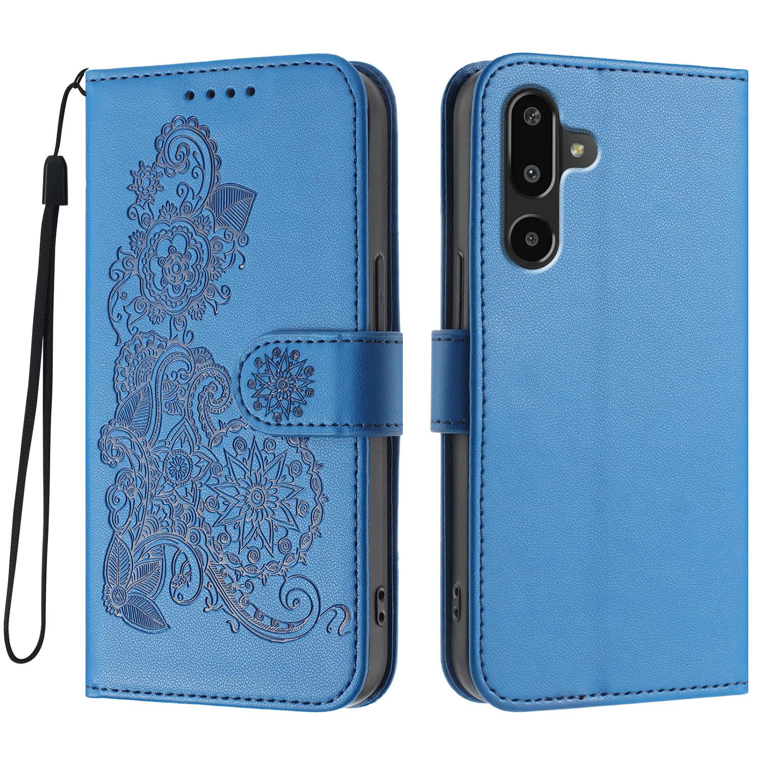 

For Samsung Galaxy M16 5G/Galaxy F16 5G Phone Cases Mandala Flower Leather Wallet Mobile Cover with Strap Royal Blue