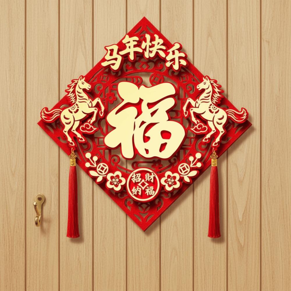 Traditional New Year Door Sticker Flocked Horse Year Door Sticker Office Decoration